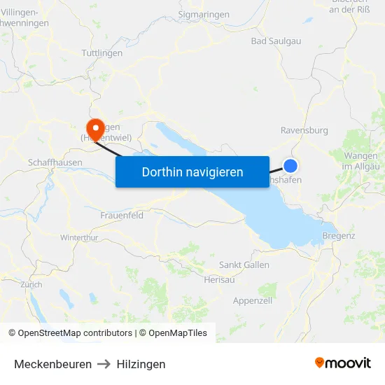 Meckenbeuren to Hilzingen map