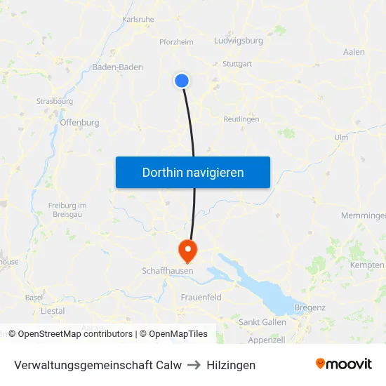 Verwaltungsgemeinschaft Calw to Hilzingen map