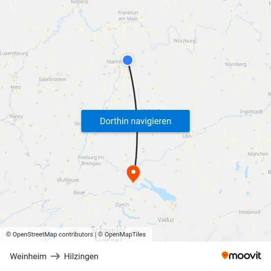 Weinheim to Hilzingen map