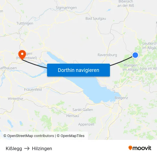 Kißlegg to Hilzingen map
