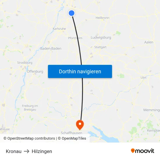Kronau to Hilzingen map