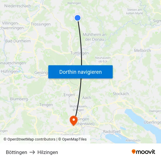Böttingen to Hilzingen map
