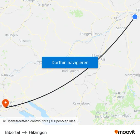 Bibertal to Hilzingen map