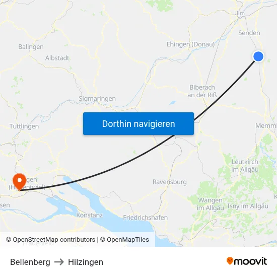 Bellenberg to Hilzingen map