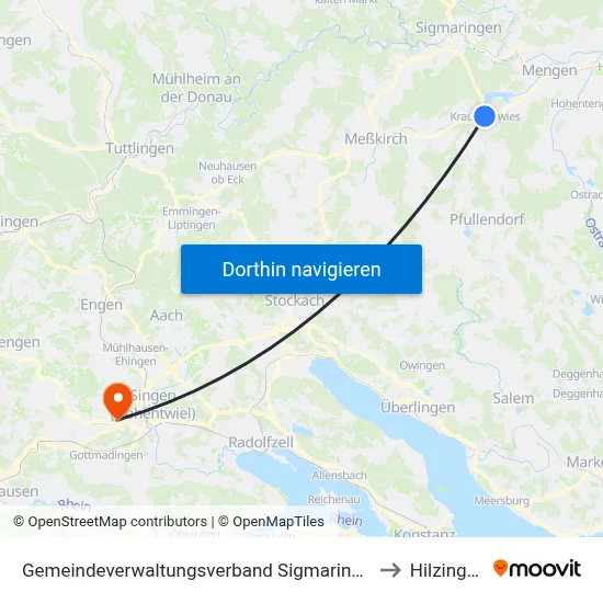 Gemeindeverwaltungsverband Sigmaringen to Hilzingen map