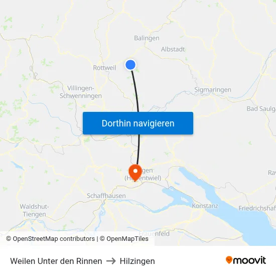 Weilen Unter den Rinnen to Hilzingen map