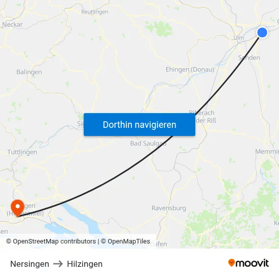 Nersingen to Hilzingen map