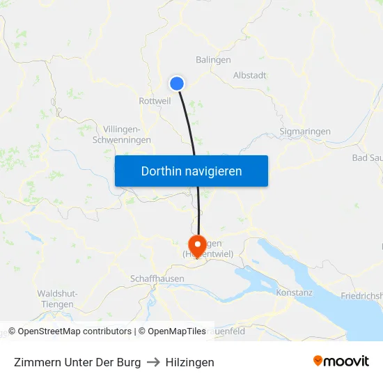 Zimmern Unter Der Burg to Hilzingen map
