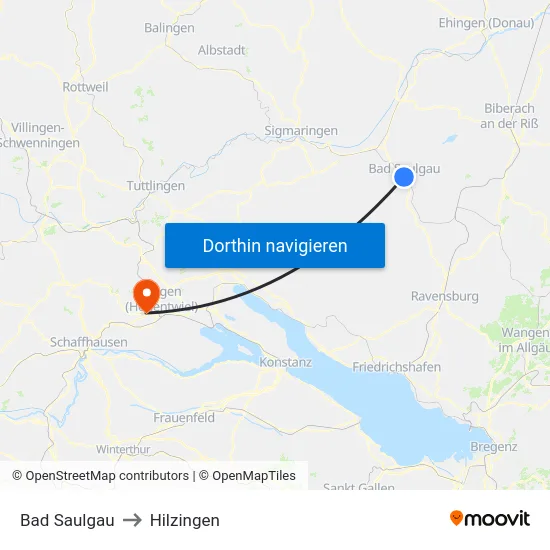 Bad Saulgau to Hilzingen map