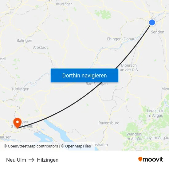 Neu-Ulm to Hilzingen map