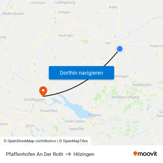 Pfaffenhofen An Der Roth to Hilzingen map