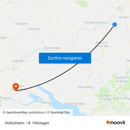 Hüttisheim to Hilzingen map
