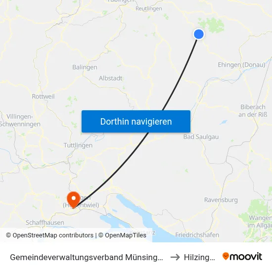Gemeindeverwaltungsverband Münsingen to Hilzingen map