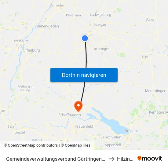 Gemeindeverwaltungsverband Gärtringen/Ehningen to Hilzingen map