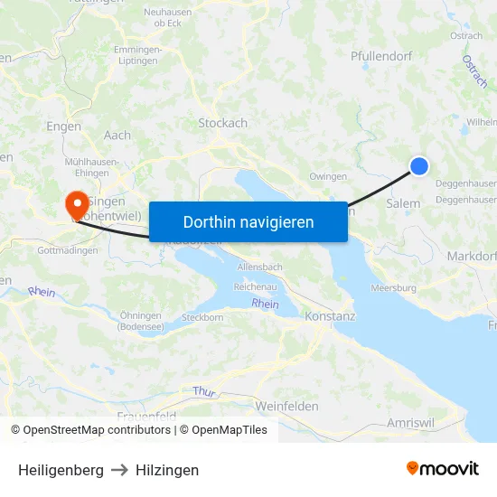 Heiligenberg to Hilzingen map