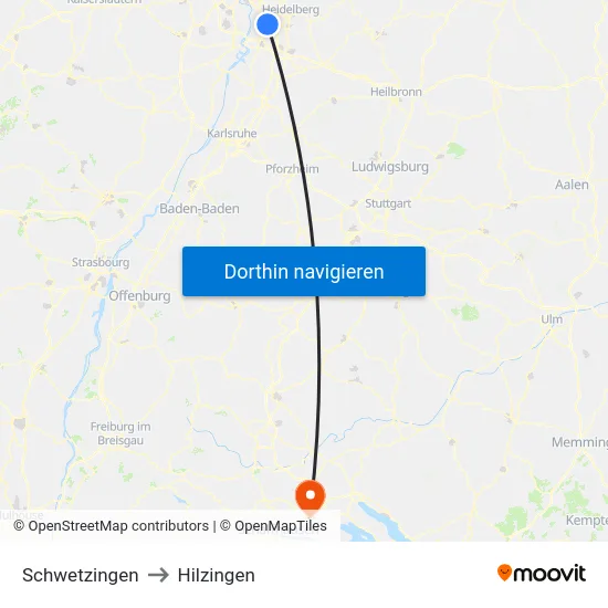 Schwetzingen to Hilzingen map