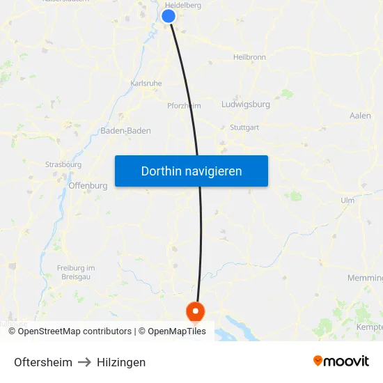 Oftersheim to Hilzingen map