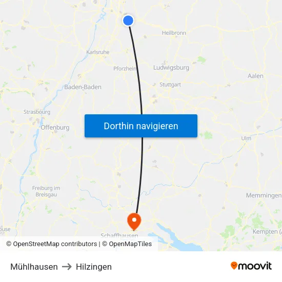Mühlhausen to Hilzingen map