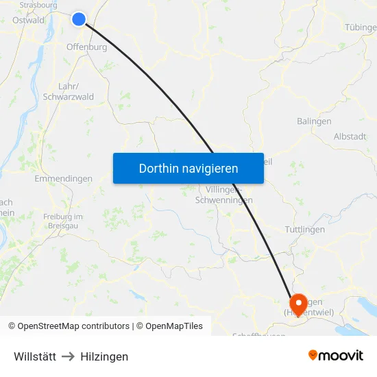 Willstätt to Hilzingen map