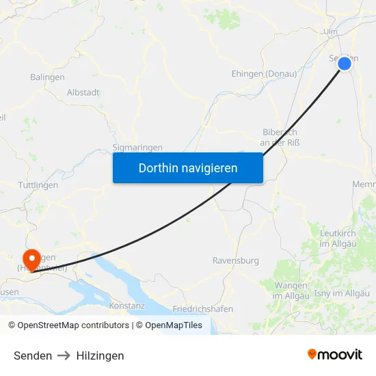 Senden to Hilzingen map