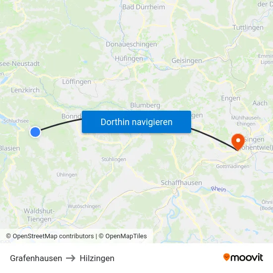 Grafenhausen to Hilzingen map