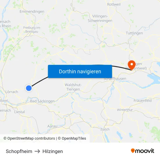 Schopfheim to Hilzingen map