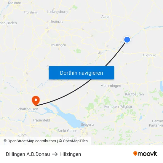 Dillingen A.D.Donau to Hilzingen map