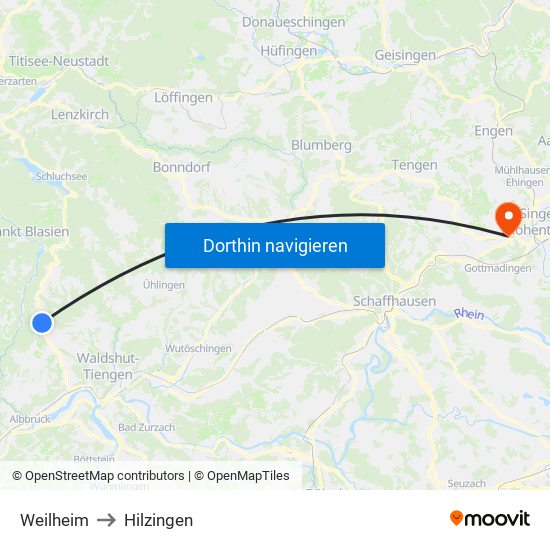 Weilheim to Hilzingen map