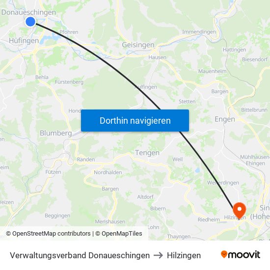 Verwaltungsverband Donaueschingen to Hilzingen map