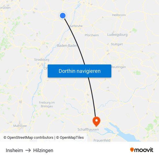 Insheim to Hilzingen map