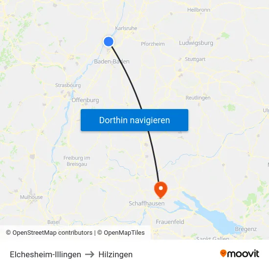 Elchesheim-Illingen to Hilzingen map