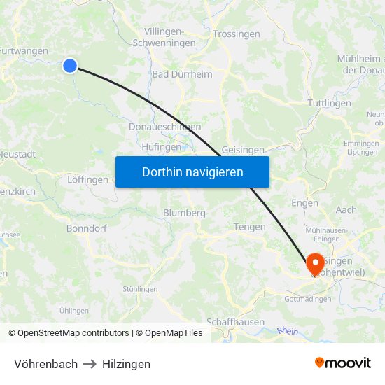 Vöhrenbach to Hilzingen map