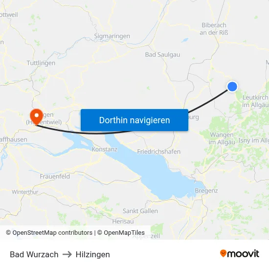 Bad Wurzach to Hilzingen map