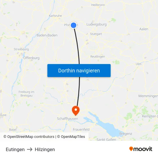 Eutingen to Hilzingen map
