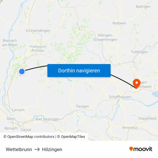 Wettelbrunn to Hilzingen map