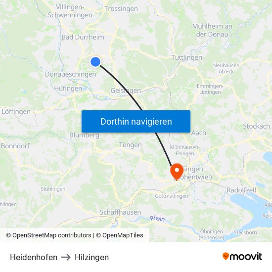 Heidenhofen to Hilzingen map
