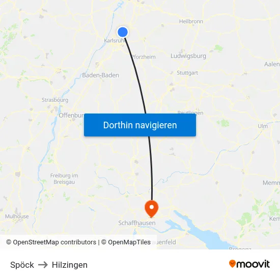 Spöck to Hilzingen map