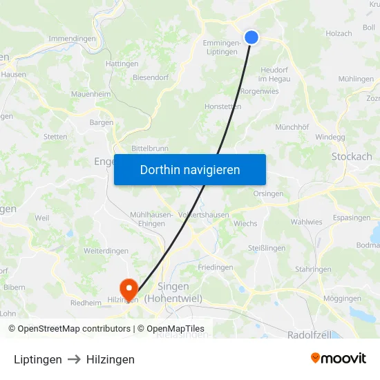 Liptingen to Hilzingen map
