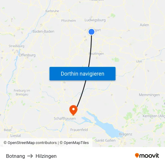 Botnang to Hilzingen map