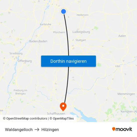 Waldangelloch to Hilzingen map