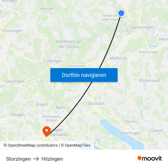 Storzingen to Hilzingen map