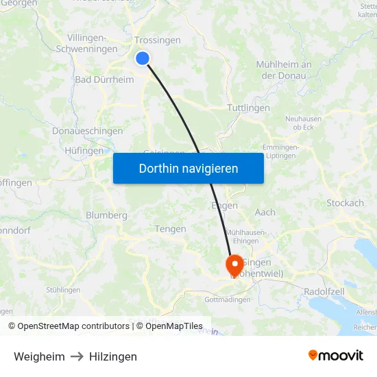 Weigheim to Hilzingen map