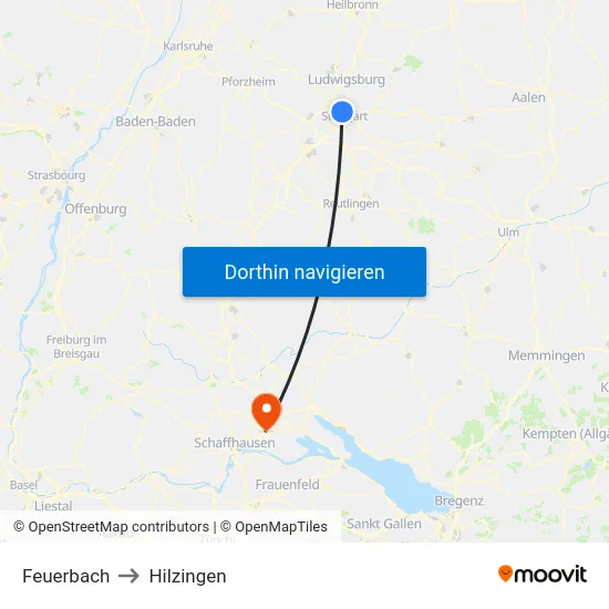 Feuerbach to Hilzingen map