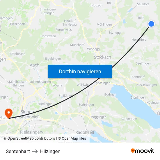 Sentenhart to Hilzingen map