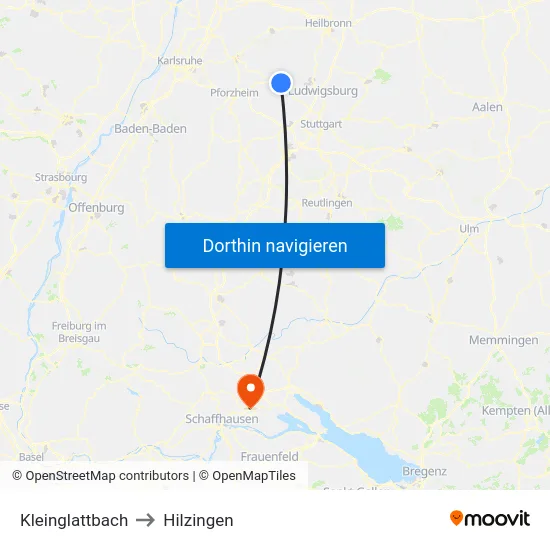 Kleinglattbach to Hilzingen map
