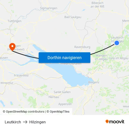 Leutkirch to Hilzingen map
