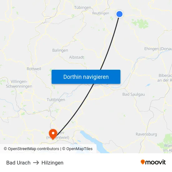 Bad Urach to Hilzingen map