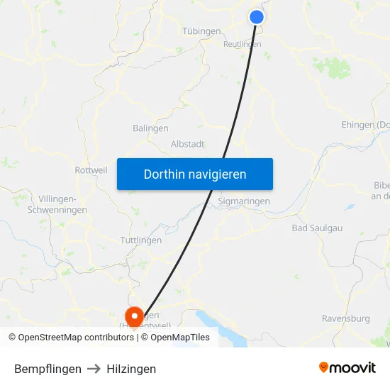 Bempflingen to Hilzingen map