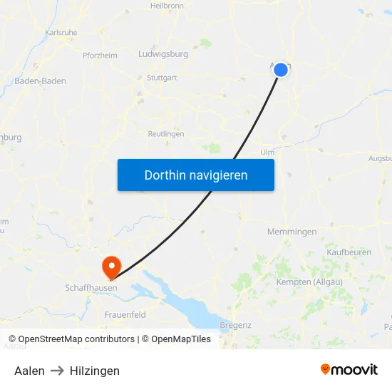 Aalen to Hilzingen map