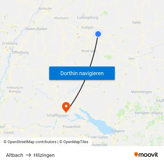 Altbach to Hilzingen map